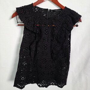 NWT Zara Black Lace Pinafore Ruffle Blouse Top Size
